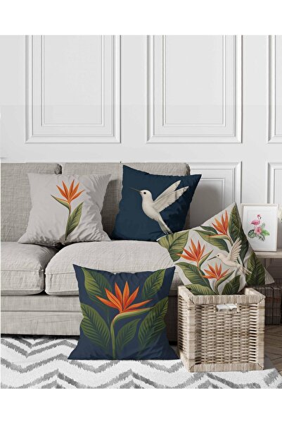 menesahome غطاء وسادة مزخرف رقميًا مكون من مطبوع قطع بنمط الطيور والزهور الاس...