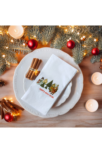 Kidzia Yılbaşı Baskılı Peçete – Kış Köyü, Kardan Adam ve Noel Baba Desenli “H...