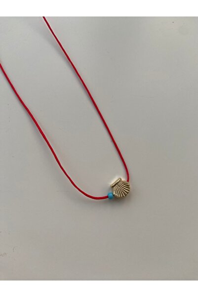 Anetta Jewelry Kırmızı ip altın kaplama deniz kabuğu mavi boncuk detaylı şans...