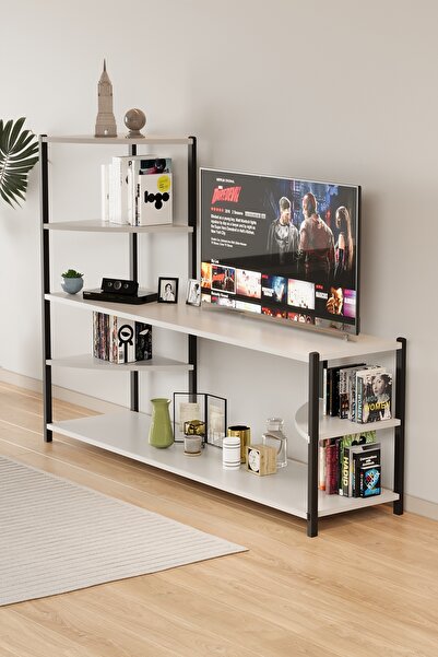 bodygym Modern TV Ünitesi Ahşap Raflı 5 Katlı Televizyon Sehpası Minimalist D...