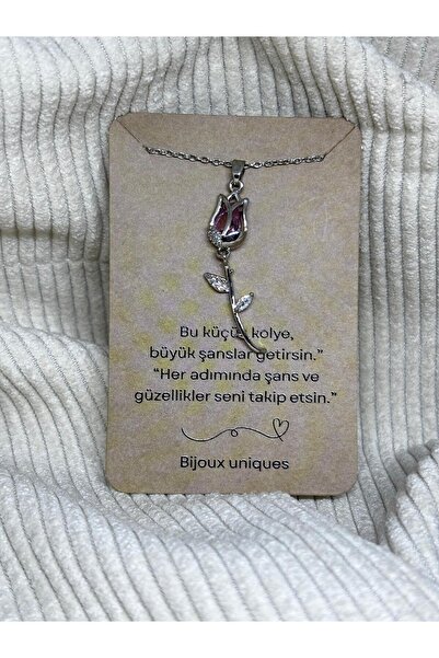 bijoux uniques قلادة من الفولاذ على شكل زهرة التوليب مع رسالة هدية خاصة