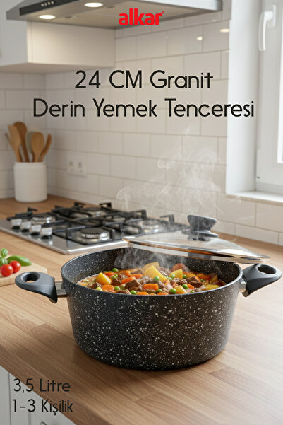 FİTHOME 24 cm Bio Granite Cast Deep Dish Pot Fireproof and Non-Stick Pfoa Free