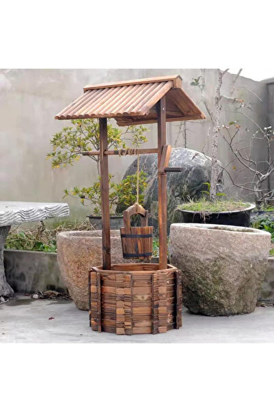 genric وعاء زرع خشبي على شكل بئر أمنيات مع دلو معلق من FFD - للاستخدام الداخلي والخارجي