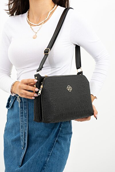 mugalas Black Printed Three-Compartment Adjustable Long Strap Women's Shoulder Bag