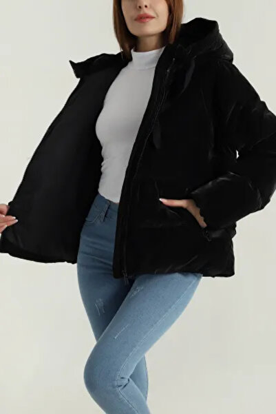 Coşkun GİYİM Women's Hooded Puffer Jacket Black 22444