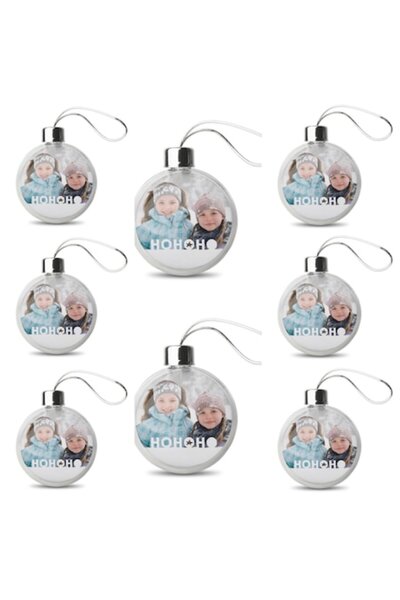 CREATIVE Set of 8 round transparent photo baubles