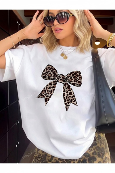 Modaikon kadın leopar kurdele baskı( t-shırt büyük beden)