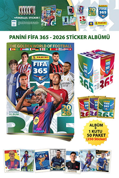 hediyecik ألبوم ملصقات بانيني فيفا 365 - 2026 + علبة واحدة تحتوي على 50 حزمة ...