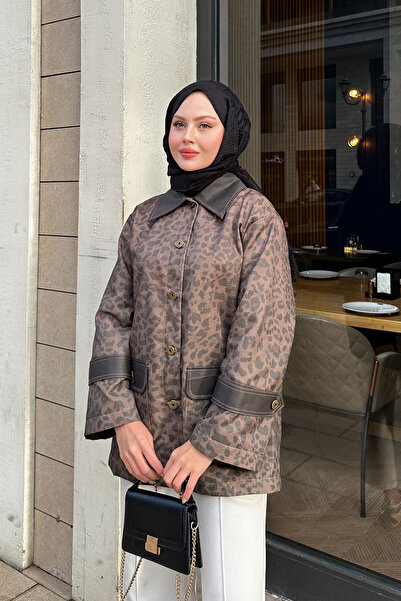 LOCCO Women's Trench Coat with Epaulettes Leopard