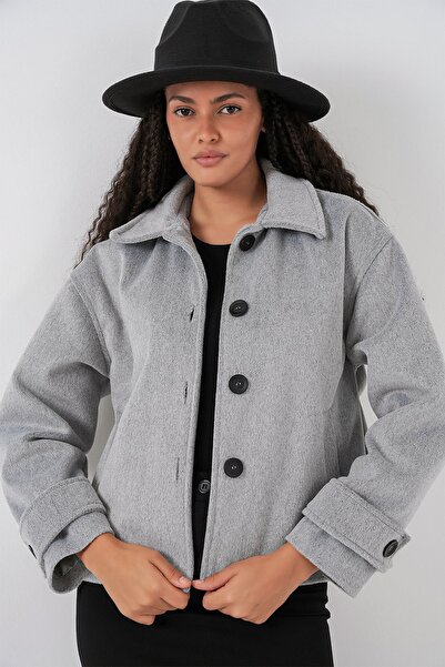 Hiccup Bdart Buttoned Soft Textured Pocket Short Jacket