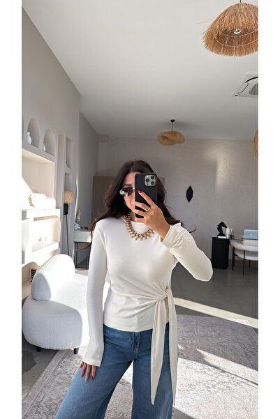 Buket Teke Bluză din țesătură importată cu șireturi ecru