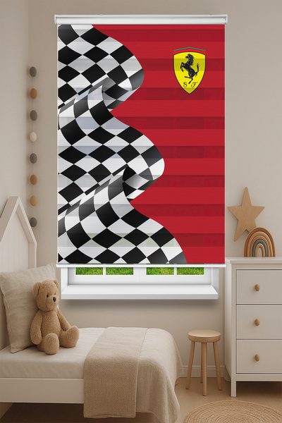 DOKUPER FERRARİİ DİJİTAL BASKILI ZEBRA PERDE-COCUK ODASI-STOR PERDE