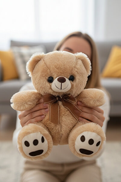 craftivio Sevimli Ayı Peluş Oyuncak Kurdeleli Yumuşacık Tüylü Ayıcık Uyku Ark...