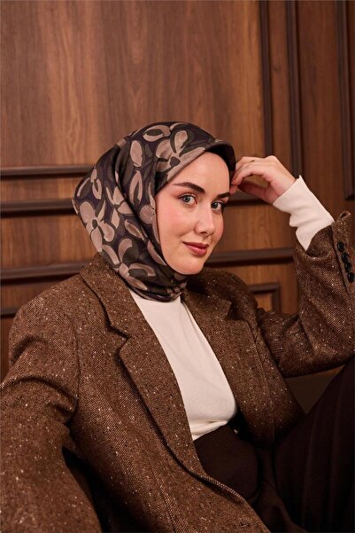 Silk Home Eșarfă din mătase twill violet închis cu model margarete 90x90