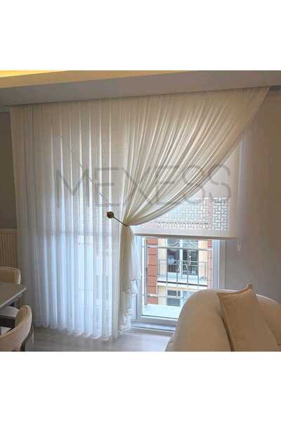 Mexess Premium Ağır Gramajlı Dökümlü Ultra Bambu Hayalet Kruvaze Perde (1/3 Sık Pile) Ütü İstemez Tül Perde