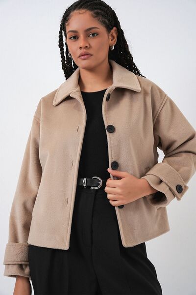 Hiccup Bdart Buttoned Soft Textured Pocket Short Jacket