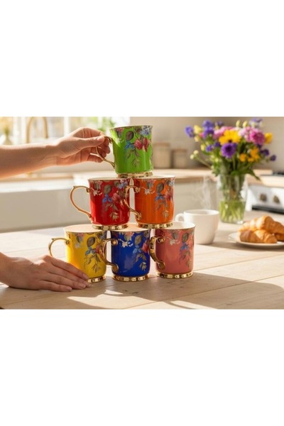 hediye Esterhomedecor 6-Piece Colorful Porcelain Mug