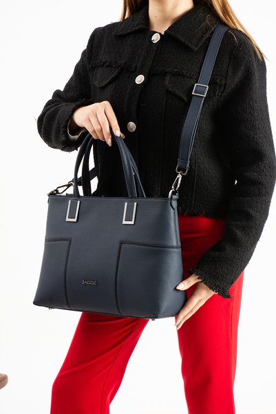 VOSTRO 100% Genuine Leather Women's Navy Blue Matte Hand and Shoulder Bag - Handmade Italian Style Crossbody Model