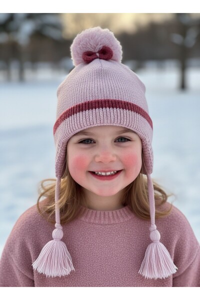 Kitti 1-4 Yaş Kız Çocuk Polarlı Bere-Açık Pembe
