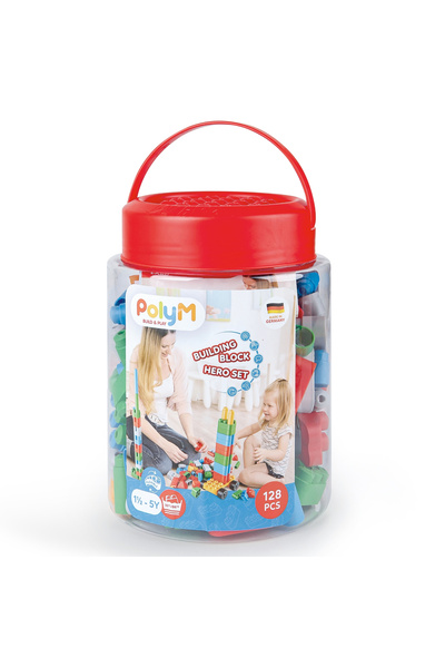 Hape PolyM - Σετ οικοδομικών μπλοκ (128 piese), copii varsta 18 luni+,3 ani+,...