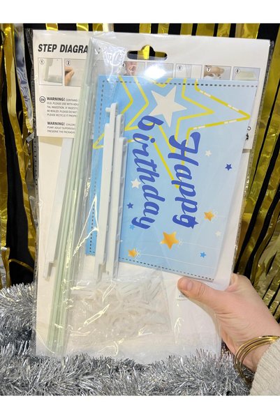ENG PARTİ DÜNYASI Balloon Stand - Blue Birthday Balloon Stand (Without Balloons)