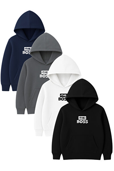 DUBU BUTİK 4-Piece Unisex Hooded Hoodie Set – the Bos Printed Kangaroo Pocket...
