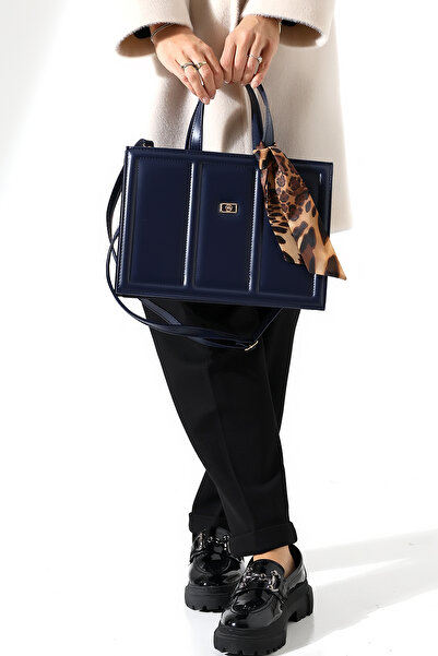 Encool Geantă model cutie pentru femei, albastru bleumarin, cu detaliu de eșa...