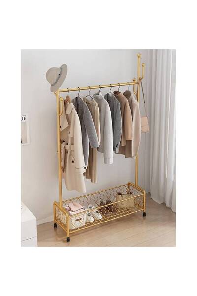 NKX شماعة ملابس لغرفة النوم، شماعة ملابس بجانب التخزين، لون ذهبي، 100 سم