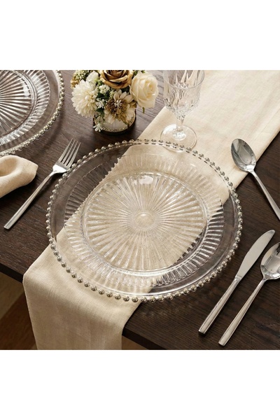 Le Paon 2'li Set Gümüş İncili Şeffaf Supla 30 cm Kırılmaz Polikarbon Sunum Tabağı