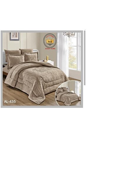 FABRIC لحاف نفرين مخمل 6 قطع بلون بيج مزخرف يمنح السرير مظهراً جذاباً وإحساسا...