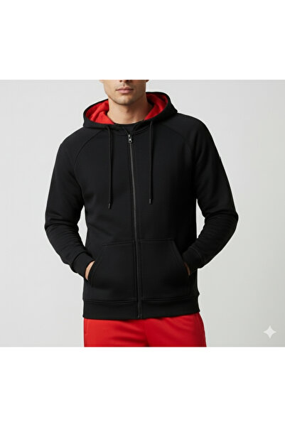 bumerangspor Men's Black Inside Red Detailed Zippered K Hooded Regular Fit Sw...