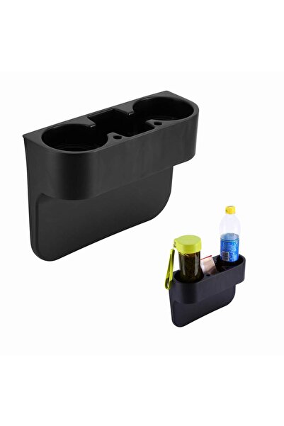 Generic Car cup holder, black, multi-functional organizer, holds two cups, with additional storage space