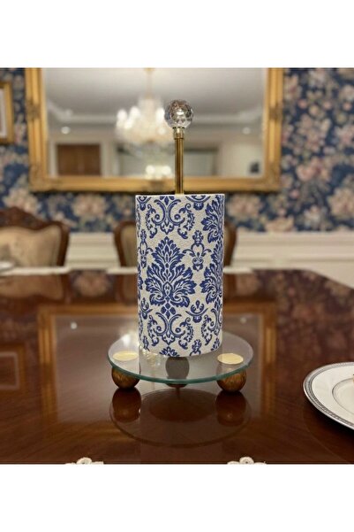 Mirsa Global حامل مناديل ورقية زجاجي بقاعدة خشبية ذهبية مزخرفة، منظم لفائف المناديل الورقية