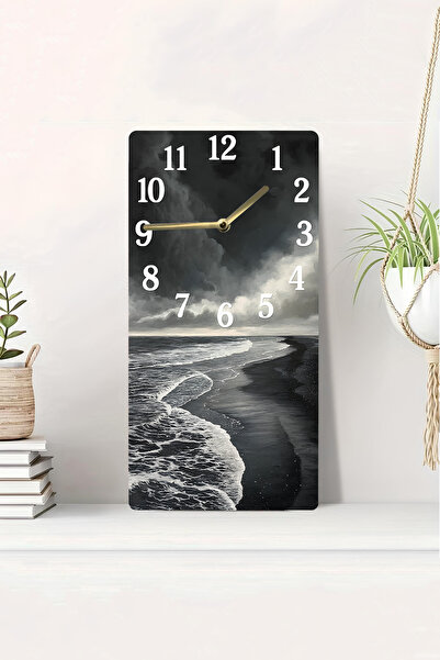 kutuTR 3D Looking 2D Uv Printing Stormy Black Coast Pattern Mdf Painting Clock 20X40 Cm-Dts083