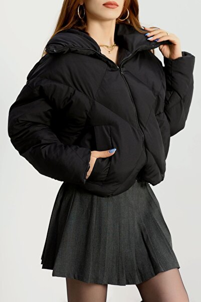 moda armanc معطف نسائي قصة فضفاضة أسود قابل للنفخ |   سترة شتوية مبطنة مقاومة للماء