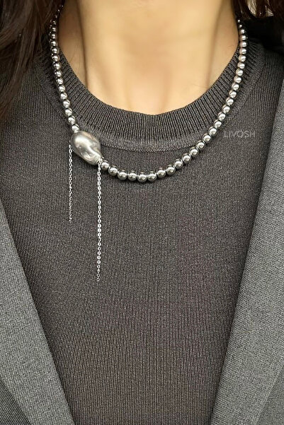 LIVOSH Silver Pearl Chain Choker Necklace