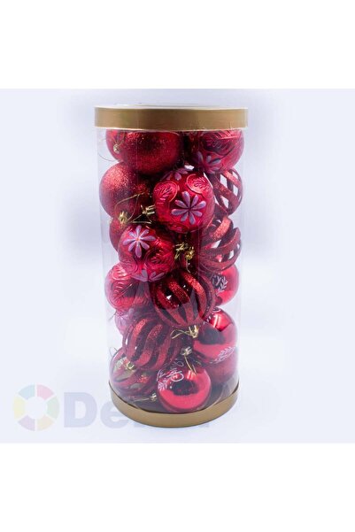 parti show Κόκκινη Μπάλα Χριστουγεννιάτικου Δέντρου 8 εκ. σετ 24 τεμαχίων