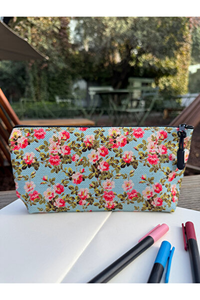pamukcanta Çiçek Desenli Kalemlik Yıkanabilir 22x12 Ölçülerinde Körüklü Makya...