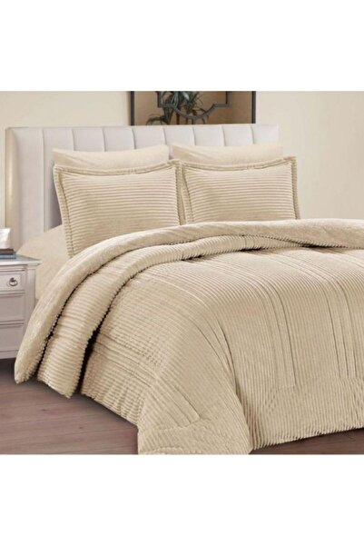 Reiashn Hattan velvet faux fur bedspread, light beige winter color, single an...