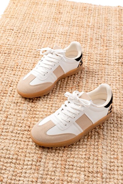 Zerenyus Zri̇nm-6006 Premium White Garni Leopard Patterned Lace-Up Women's Sneaker