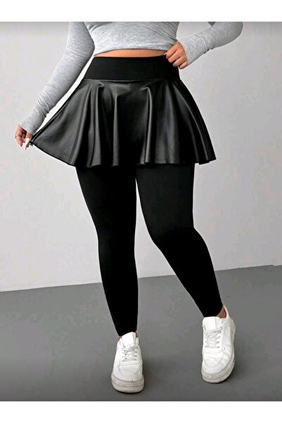 CARABO MODA Black Sports Shaping / Sculpting Super Leggings Faux Leather Mini Flared