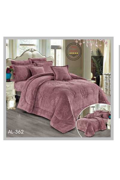 FABRIC Double bed velvet duvet set, 8 pieces, in a warm dark pink color; comf...
