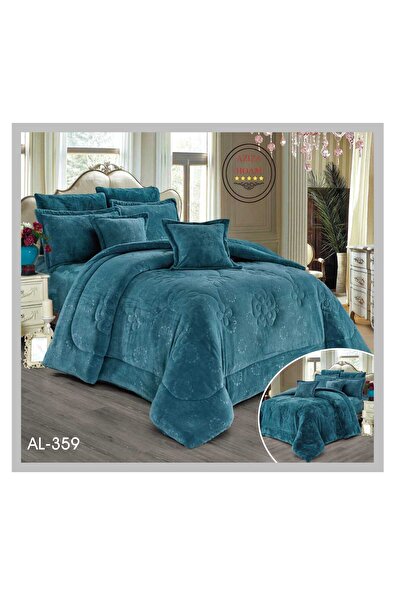 FABRIC Double bed velvet duvet set, 8 pieces, in an attractive turquoise colo...
