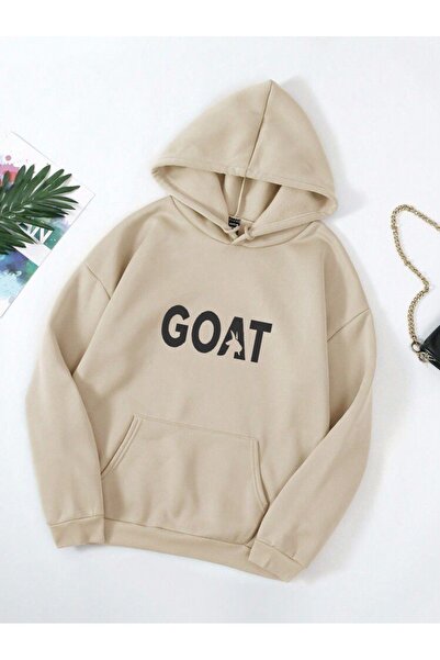 DEEPSENCE Beige Goat Oversized Hooded Sweatshirt
