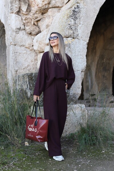 bytugcekaya Set din două piese Buklet, pulover standard, roșu claret