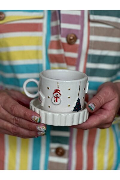 MeGgDecor Altın Çizgili Kar Tanesi Temalı Mug Fincan