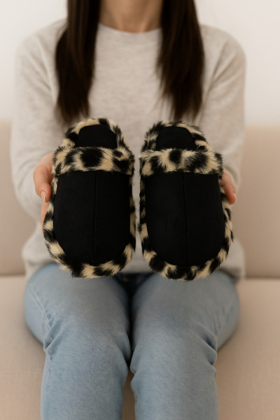 ALB TERLİK AYAKKABI SAN. TİC. LTD. ŞTİ. Women's Furry Leopard Detailed House ...