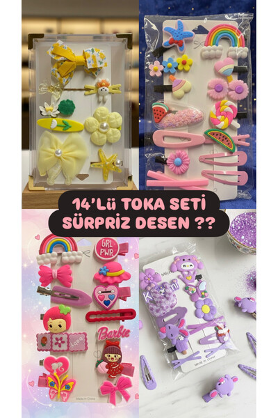 Lİ-ES 14'lü kız çocuk toka seti- bebek tokası çıtçıtlı pensli- Sürpriz desenl...