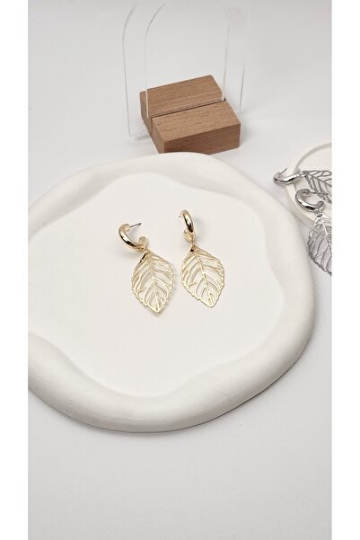 Glithe أقراط نسائية على شكل أوراق الشجر من الفولاذ