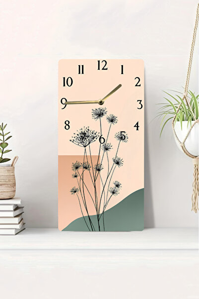 kutuTR 3D Looking 2D Uv Printing Mdf Table Clock 20X40Cm–Minimal Flower and Nature Pattern Wall Clock-Dts100